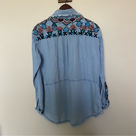 Vintage Collection Boho Charlie Floral Embroidered Tencel Denim Shirt Sz Medium - Picture 5 of 7